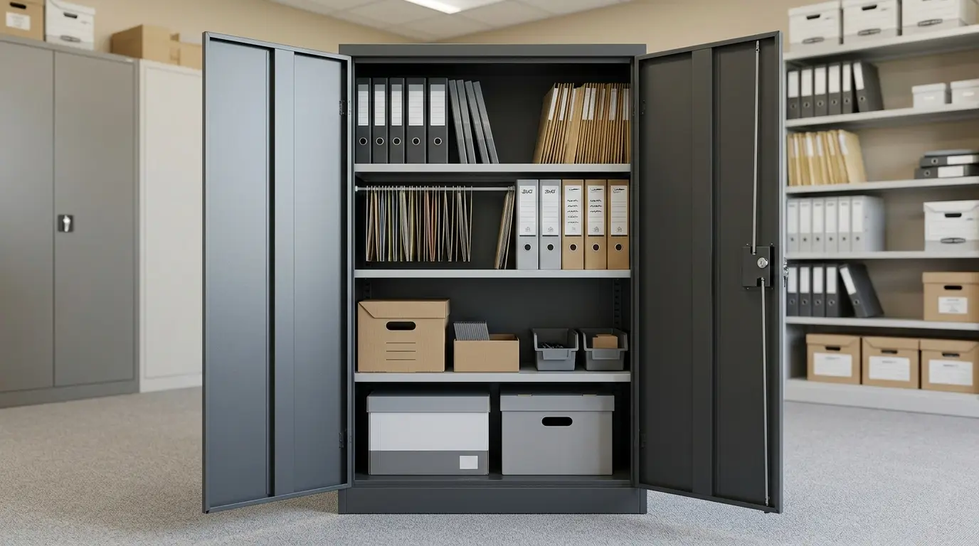 Lemari arsip besi 2 pintu dengan sekat adjustable untuk kantor