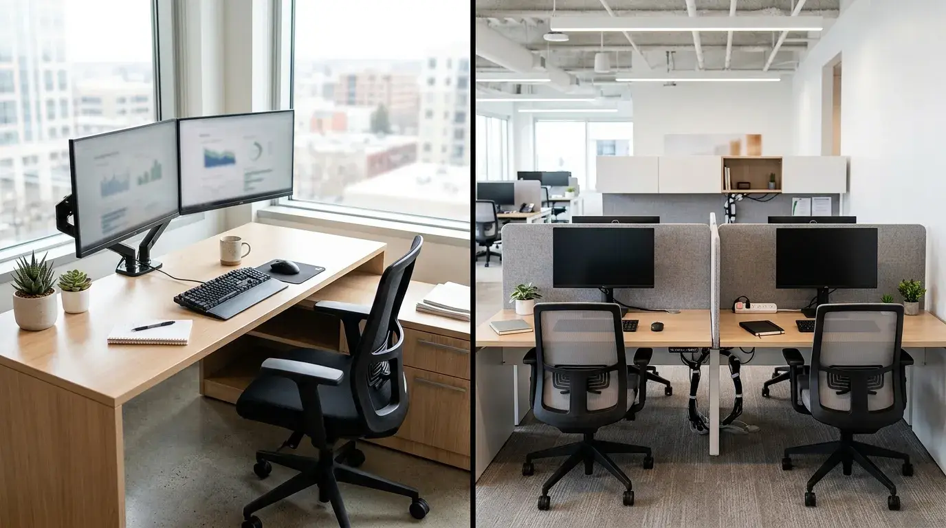 Perbandingan meja L-Shape dan meja workstation di ruang kerja kantor