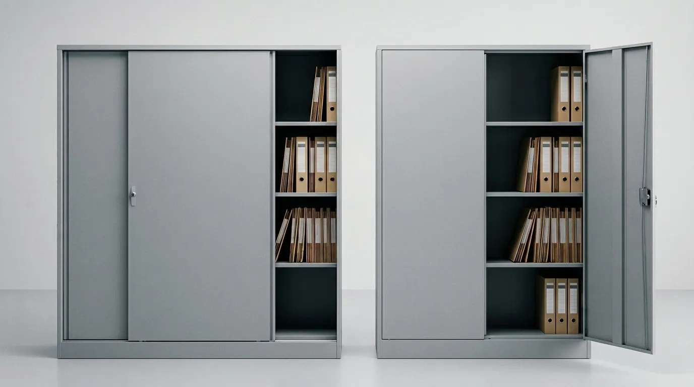 Perbandingan lemari arsip kantor pintu sliding dan pintu swing