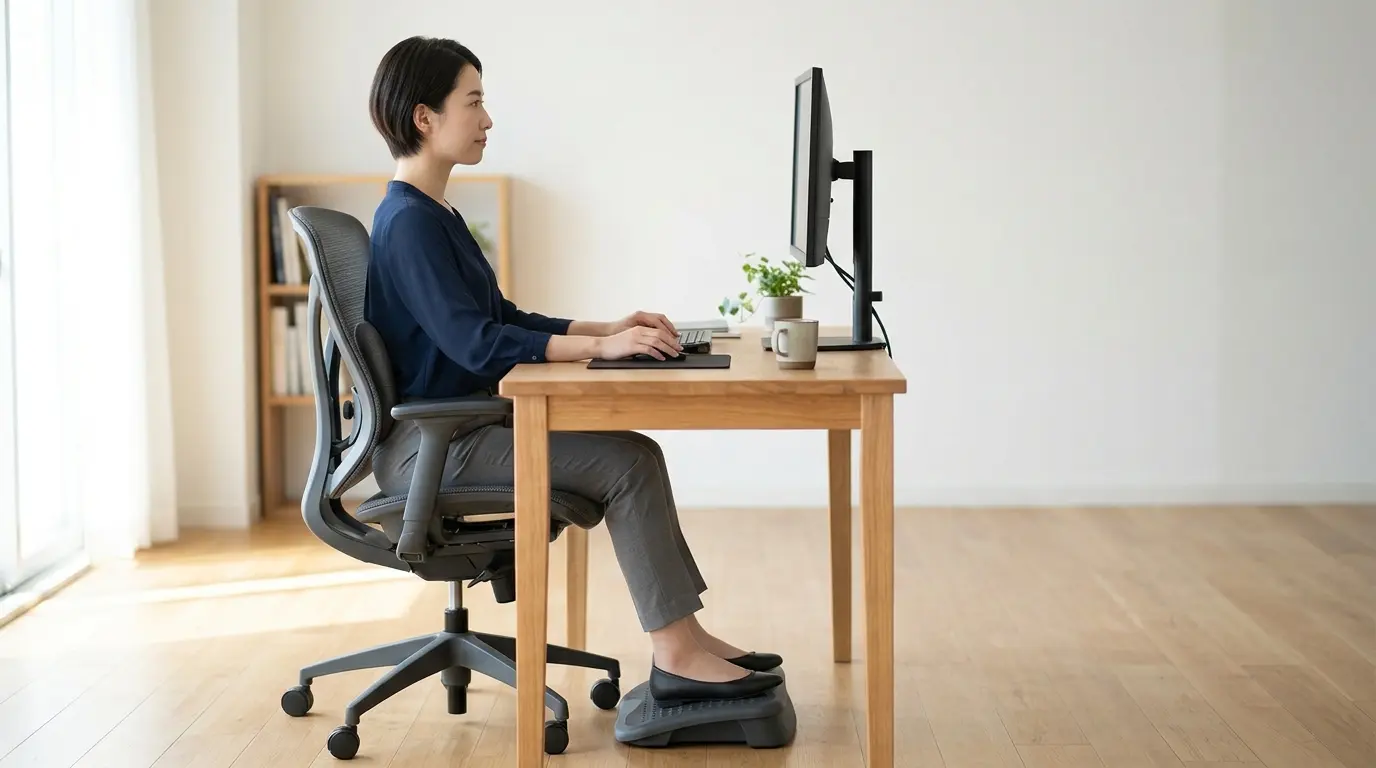 Posisi duduk ergonomis yang benar di kursi kerja dengan postur tubuh sejajar