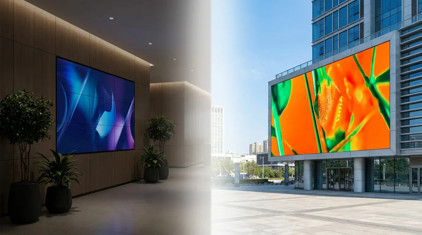 Videotron indoor dan outdoor dengan tingkat brightness berbeda
