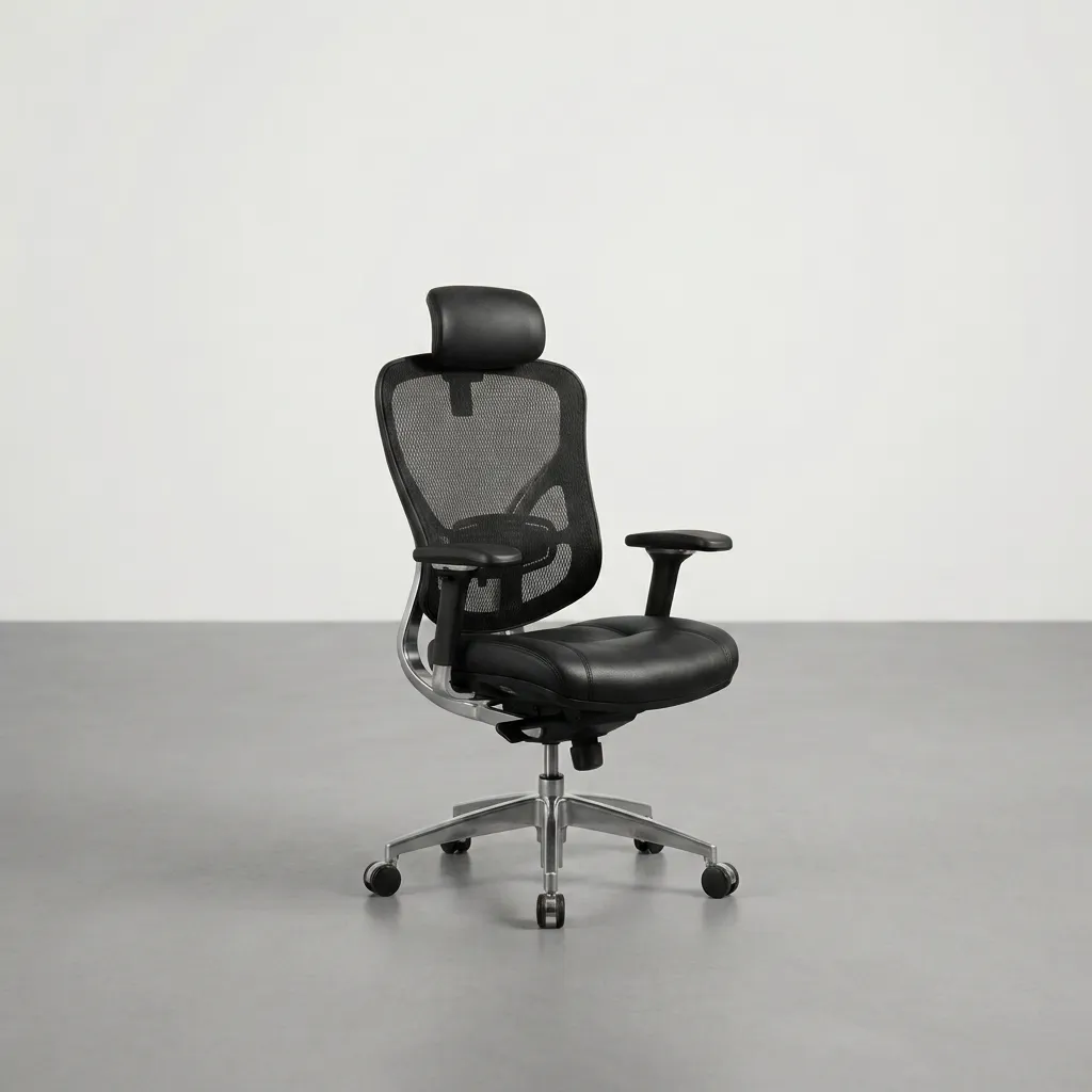 Kursi kantor manager ergonomis kombinasi mesh dan kulit sintetis untuk pimpinan