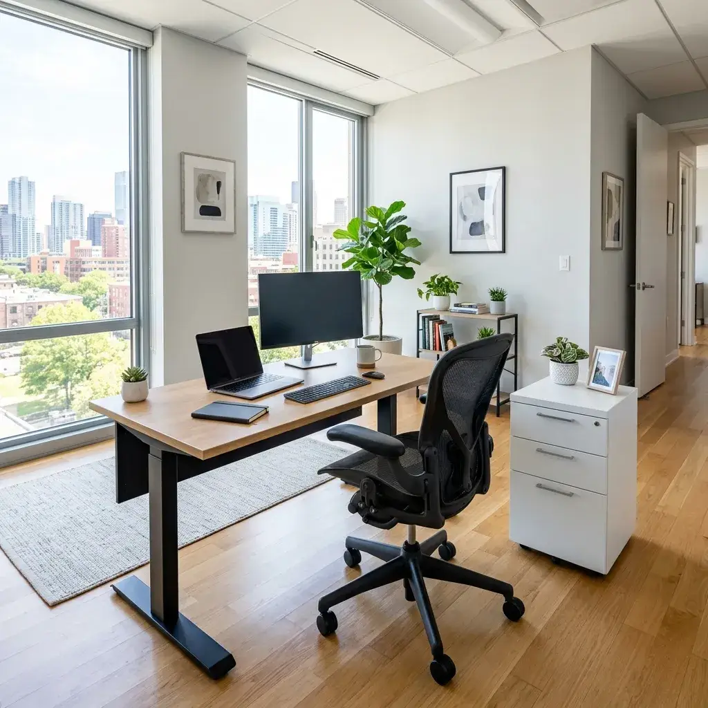 Paket furniture kantor lengkap meja kursi lemari untuk satu ruang kerja